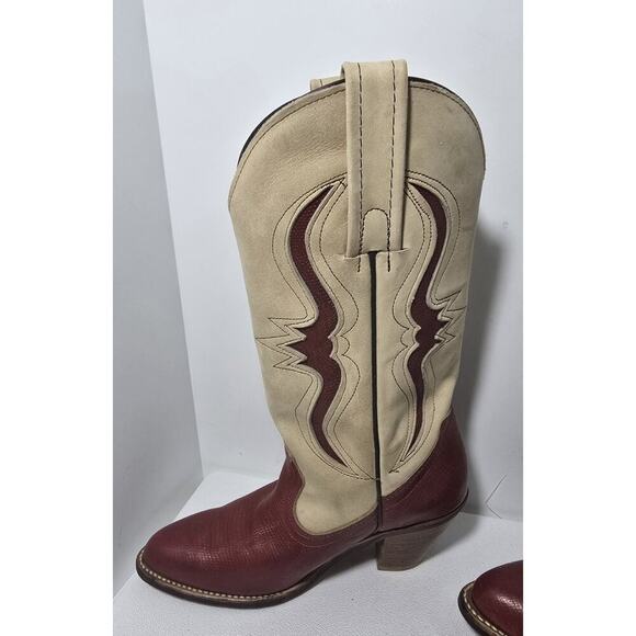 Vintage FRYE Tan Red Leather Bench Crafted Cowgirl Western Ladies Boots Sz 6B - Picture 5 of 16